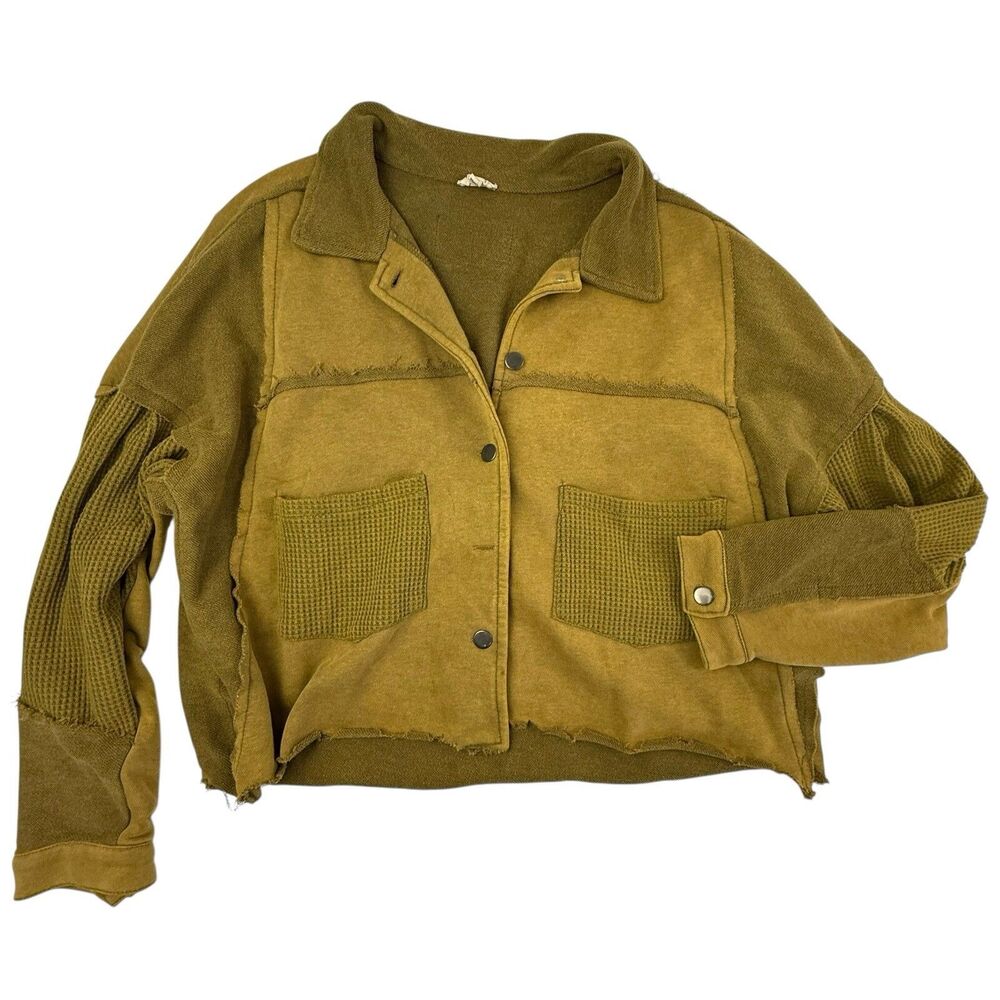 Olive Green Women's Casual Patchwork Jacket